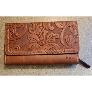Born Concept b.o.c. Saddle Millstone Deluxe Fold Over Wallet Carved Faux Leather